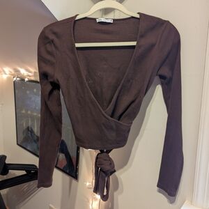 Zara Brown Wrap Crop Top
